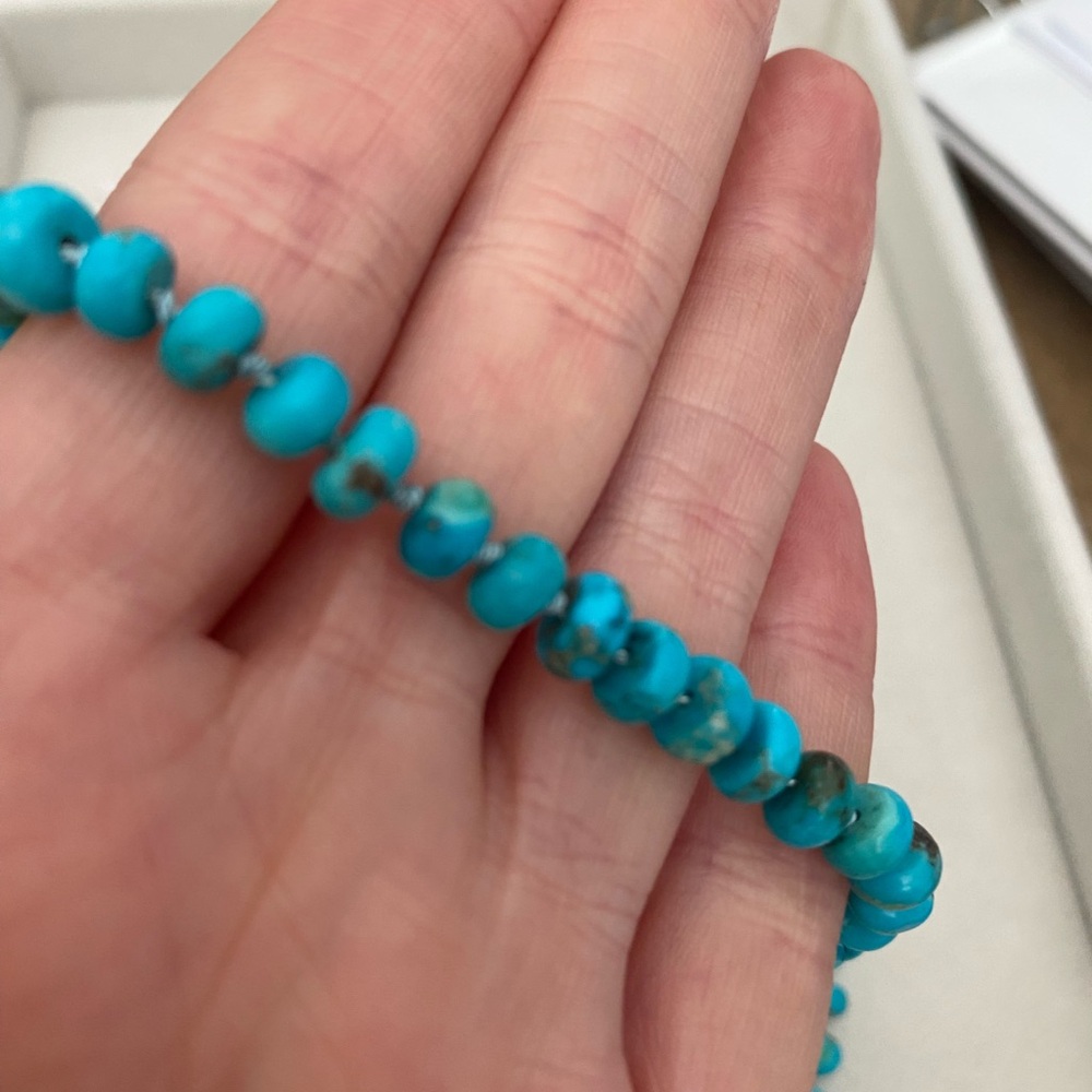 Turquoise Bead Necklace with Silk Thread Hand Knotted - Picture 5 of 8